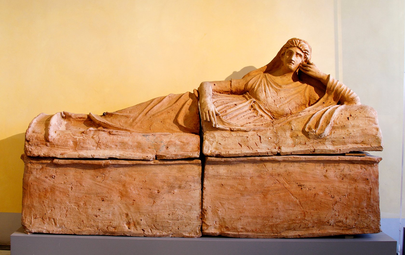 Etruscan tomb statue on display at the Musei Capitolini in Rome